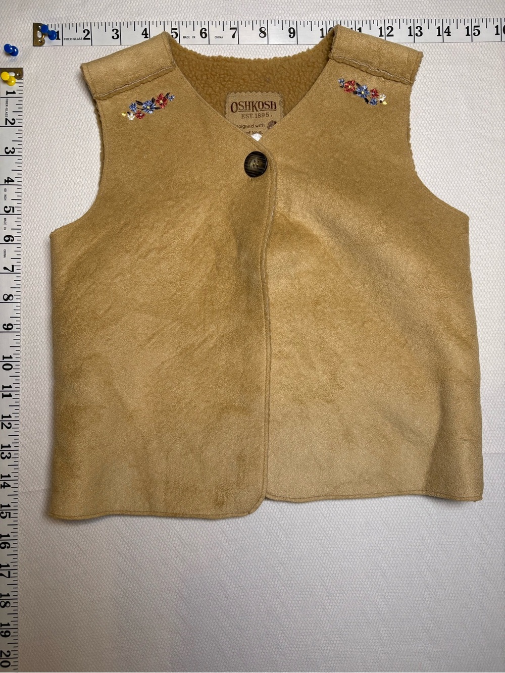 Vintage OshKosh Sherpa-Lined Faux Suede Vest – Size 6X